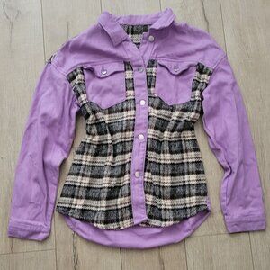 Cotton Lavender and Gray Plaid Jean Jacket